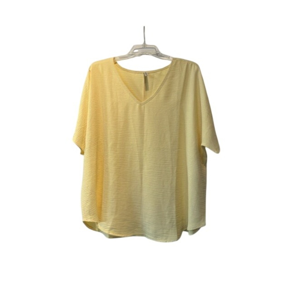Zenana Women Yellow Crinkle Air Flow V-Neck Oversized Short Sleeve Top 1X NWOT
